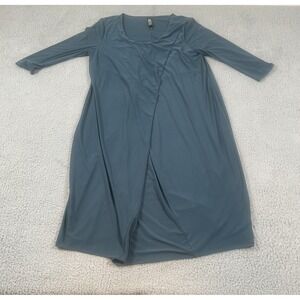 Marla Wynne Dress Womens Medium Blue Jersey 3/4 Sleeve Faux Wrap Trapeze Midi